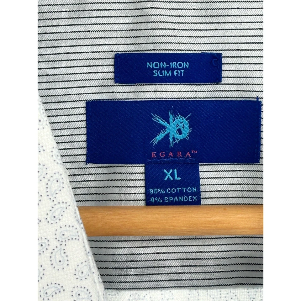 Egara Non Iron Slim Fit Button Down XLarge White/Blue design Shirt - Image 3 of 4
