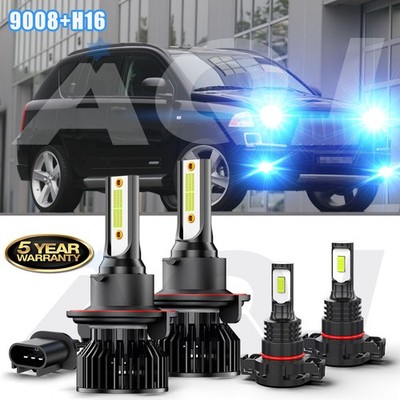 For Jeep Compass 2010 Blue LED Headlight High Low Beam Fog Light Bulb Combo