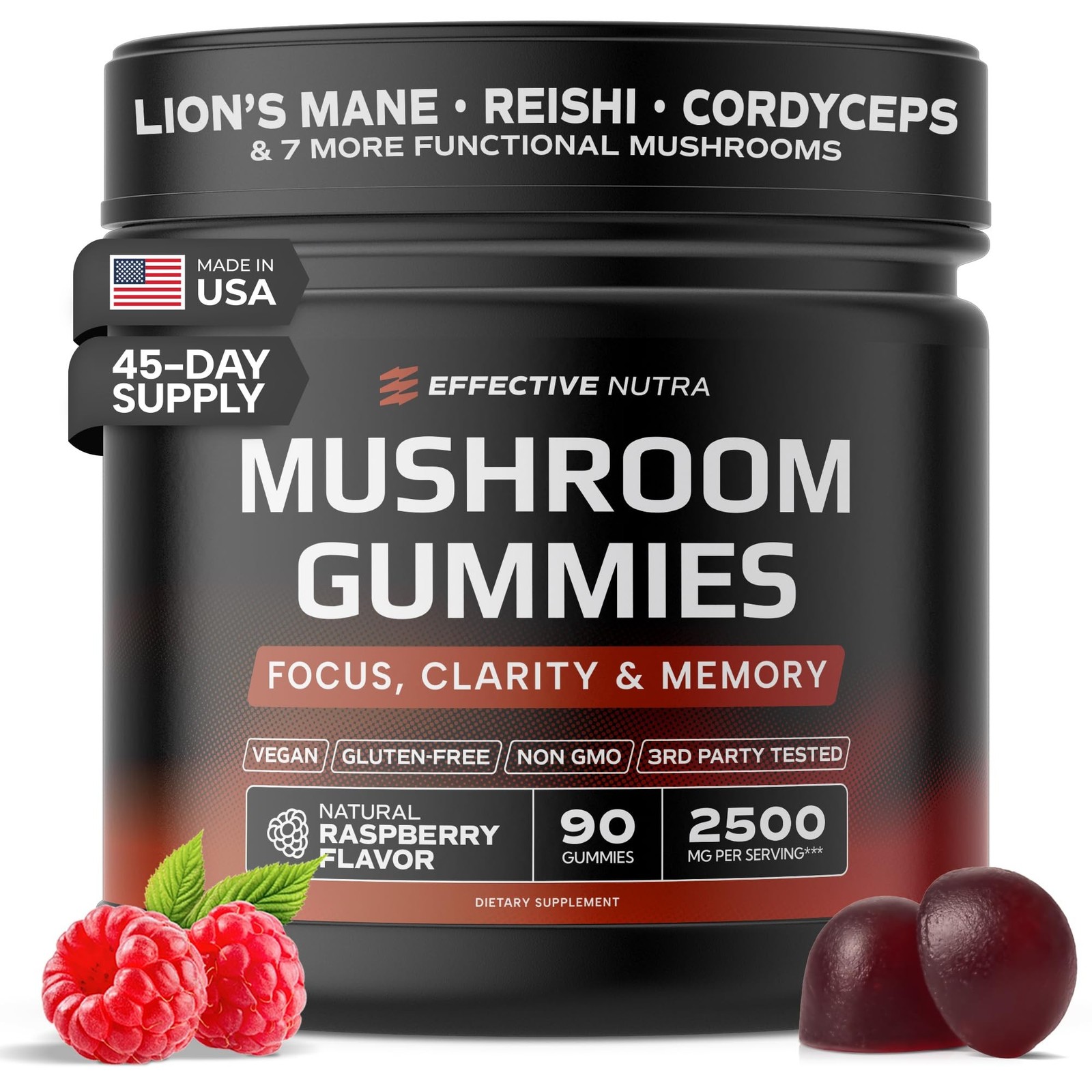 Mushroom Gummies - 10 Mushroom Blend 2500 mg - Lion's Mane, Reishi, Cordyceps...