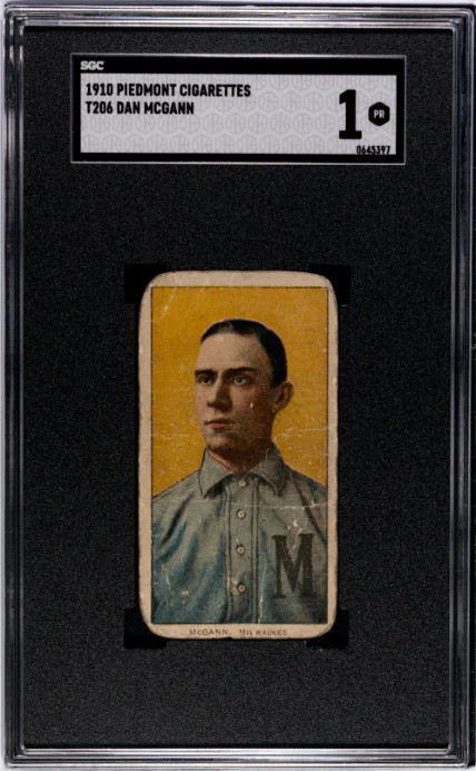 1909 T206 DAN MCGANN NNO POOR PIEDMONT 350 SGC 1 BASEBALL MILWAUKEE BREWERS
