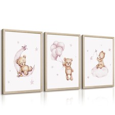 Bear Nursery Wall Art Decor Teddy Bear Wall Art Baby Girl Canvas Wall Decor P...