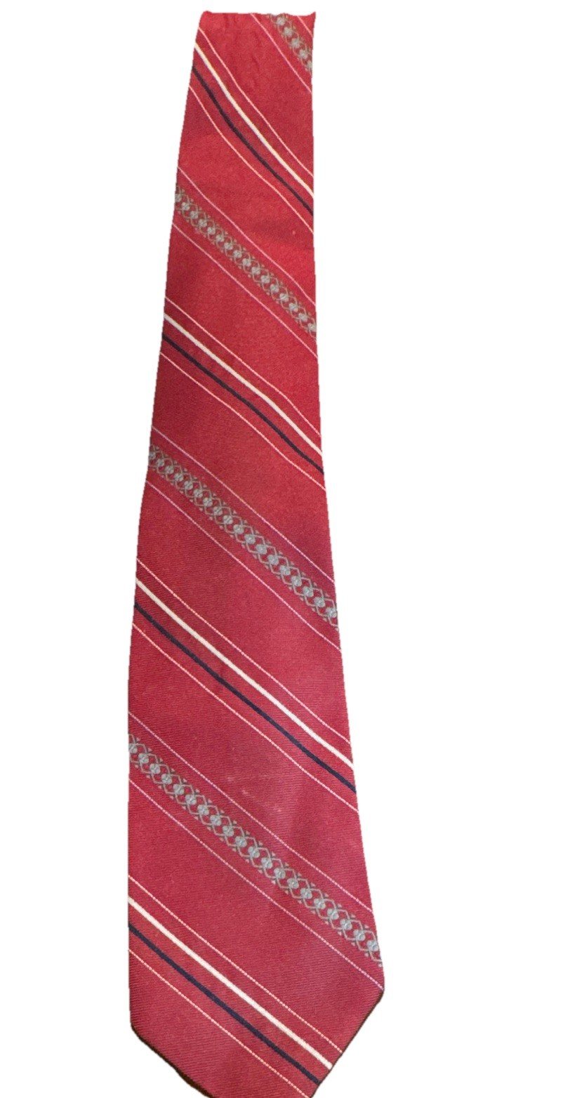 Ketch Men's Woven Tie Red Gray White Black Striped Pointed Neckwear