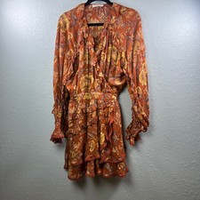 Spell & The Gypsy Mini Dress Boho Women Concert Ruffle Floral XL Orange Paisle