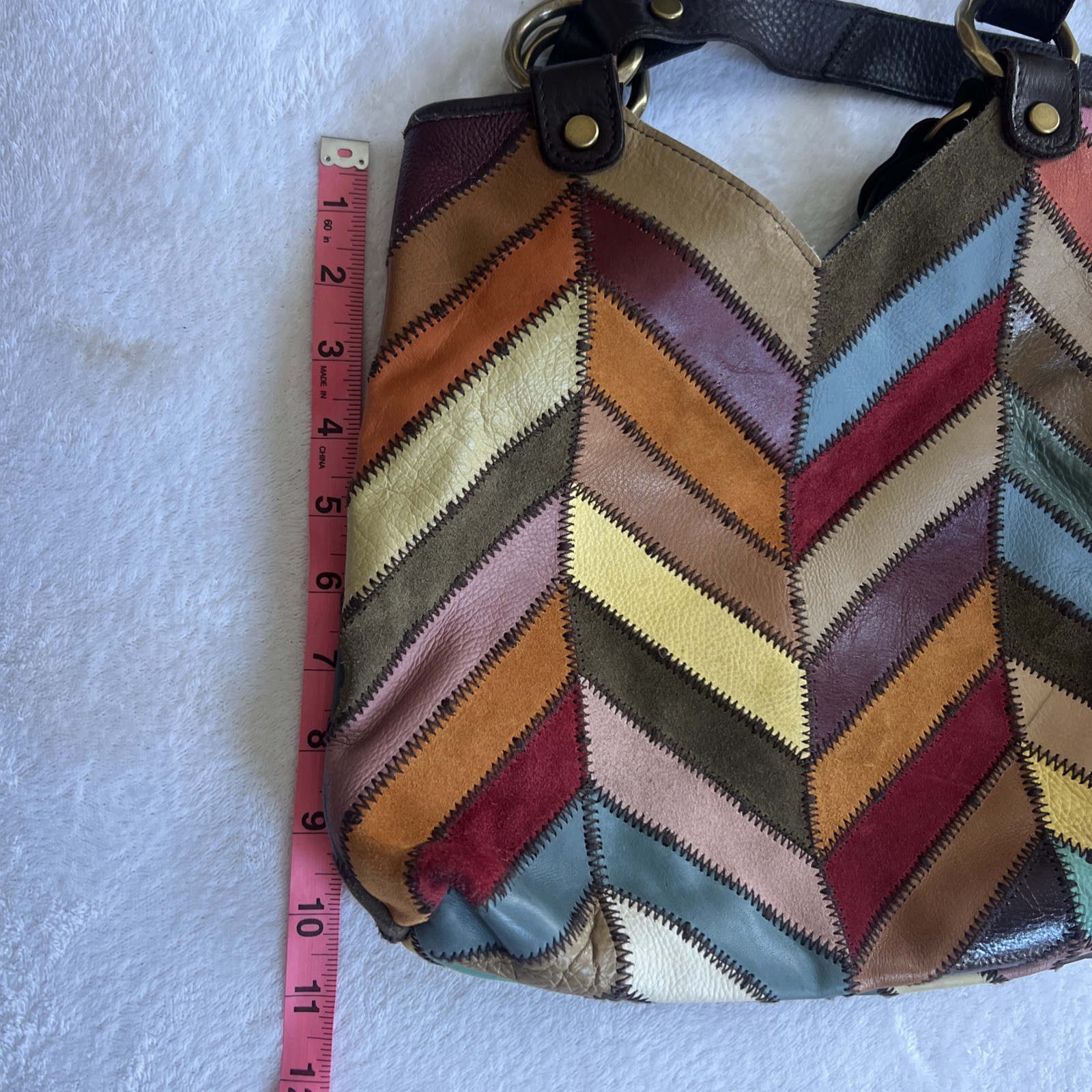 Lucky Brand Patchwork Chevron Multicolor Leather … - image 4