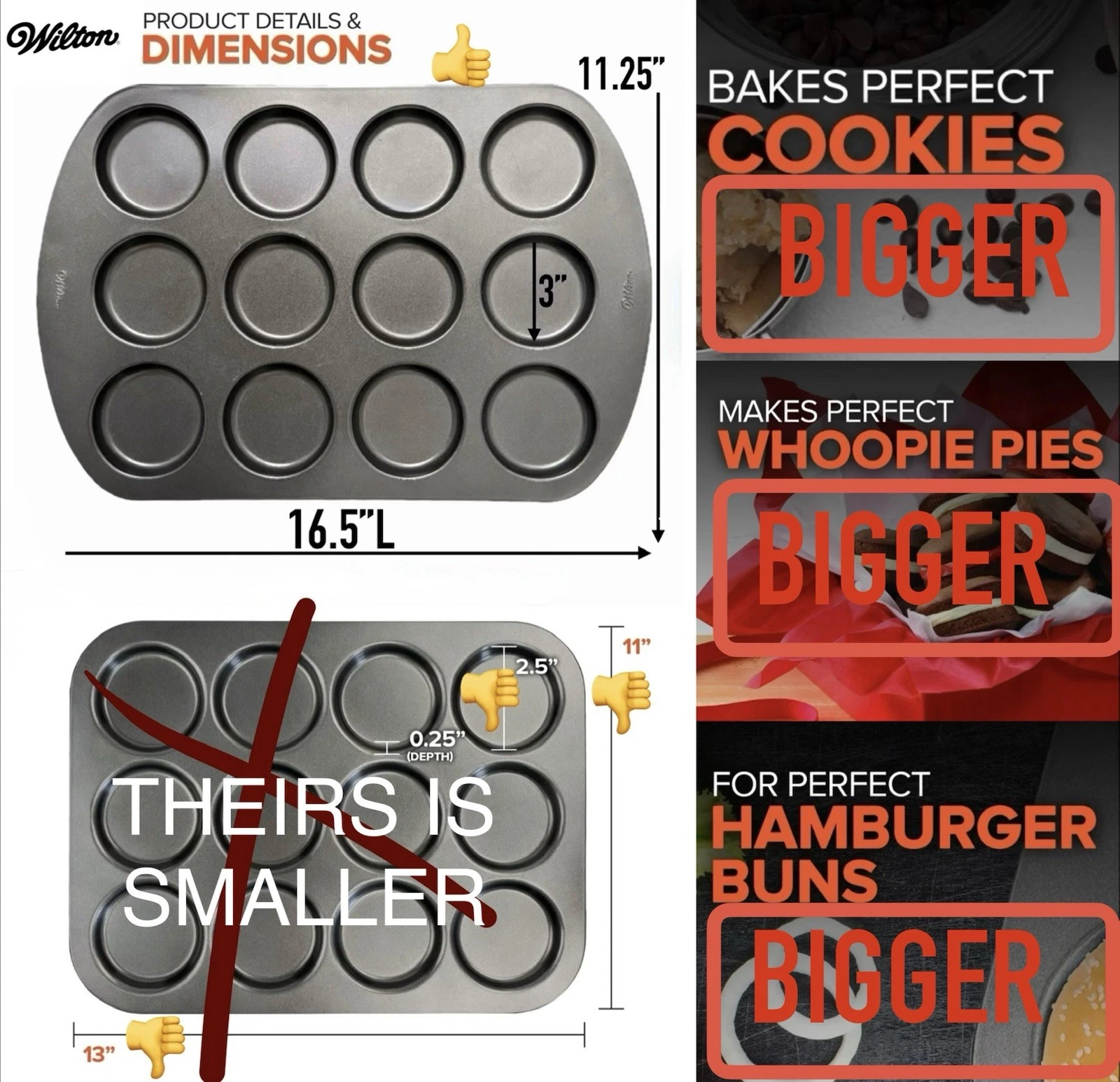 Wilton Nonstick Muffin Top Whoopie Pie Pan 12-Cavity Cookie Hamburger Bun Eggs