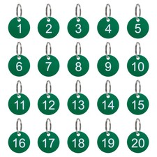 20Pcs Number Tags 1-20 35mm Round Key Tags for House Lockers Green