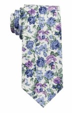 Mens Floral Pattern Ties - Cotton Print Necktie - Wedding Slim Dusty Blue