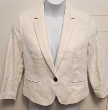 Ann Taylor The Newbury Blazer Size 10P White Cotton Tweed Petite Jacket