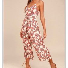 NWT Free People Hot Tropics Jumpsuit Size 6 Tie Waist Neutral Combo Retail 128