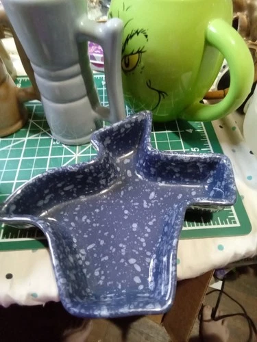 Frankoma Pottery Dish STATE OF TEXAS Blue Small Dish Vintage