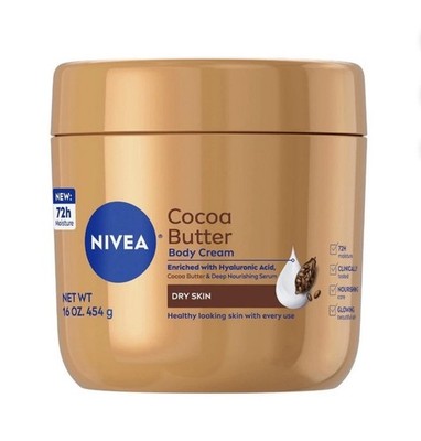 NIVEA Cocoa Butter Body Cream 16 oz Hyaluronic Acid for Dry Skin 72h Moisture