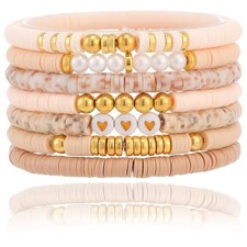 Friendship Bracelets Trendy Heishi Clay Bead Bracelets Stack Gold Beaded Nude