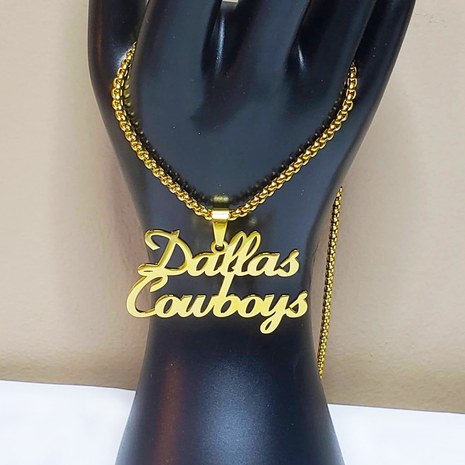 Large Dallas Cowboys 2" Womens Mens 18K Gold Over Brass Pendant Chain