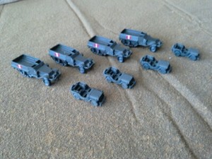 SALE - 15mm painted metal WWII American halftracks & jeeps, 4 of each