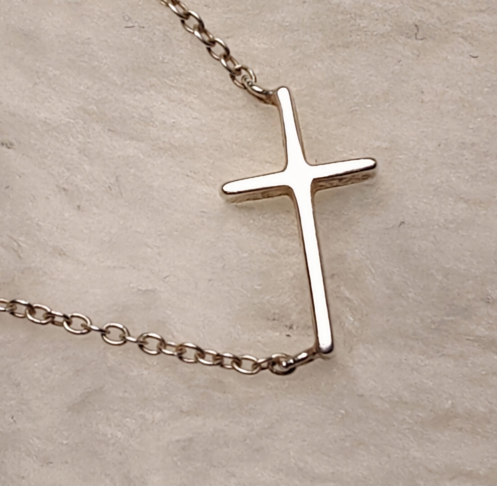925 Sterling Silver Small Sideways Cross Christian Necklace - 18