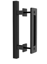 WINSOON 12 in. L Black Powder Coated Finish Pull Flush Barn Door Handle Set