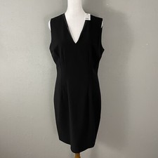 NEW Tahari $128 Black Sheath Dress Size 8 US Sleeveless Faux Leather Trim Lined