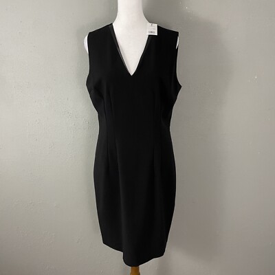 NEW Tahari $128 Black Sheath Dress Size 8 US Sleeveless Faux Leather Trim  Lined | eBay