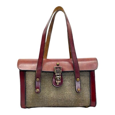 Vintage 40s 50s ETIENNE AIGNER Tweed Leather Handmade Satchel Bag Handbag  RARE