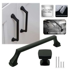 Solid Matte Black Modern Cabinet Pulls Knobs Handles Kitchen Bathroom Drawers