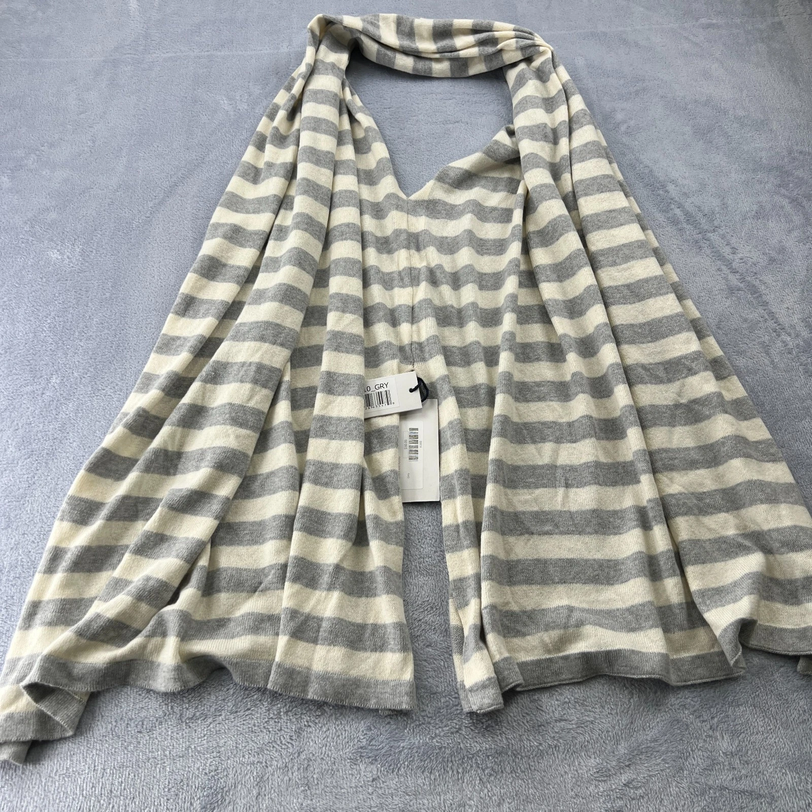 Chloe Lex Poncho Striped Knit Top 100% Cotton Cozy Layer Grey