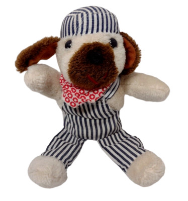 VTG OLD Dan Dee Dog Plush Railroad Engineer Soft Stuffed Toy 9'' Striped Scarf