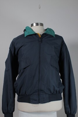 Members Only Jacket Mens Large L Full Zip Bomber Blue Nylon Hoodie Windbreaker