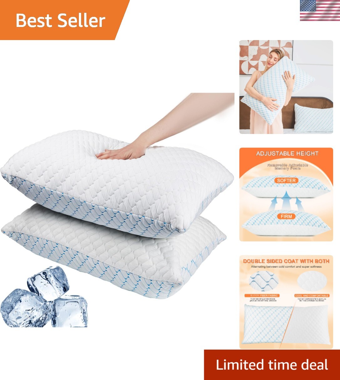 King Size Cooling Gel Memory Foam Pillow with Adjustable Support for Better Sleep