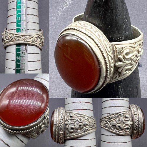Rare Authentic Old Red Yemeni Natural Agate Stone Central Asian Jewelries Ring