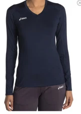 New ASICS Women’s Long Sleeve Vneck Athletic Tee Top Navy Blue Sz Medium