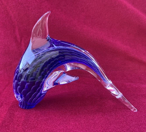 Vintage MURANO Glass Fish Blue Dolphin Paperweight