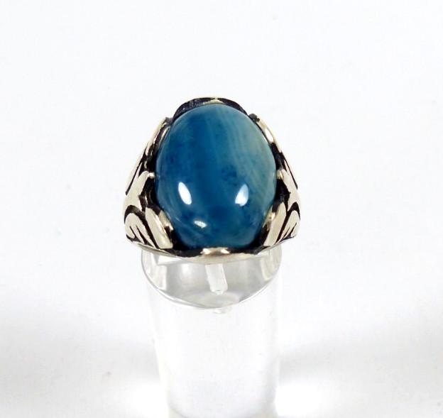 Very Nice Solid 925 Silver Blue Agate Ring Size 61 - image 1