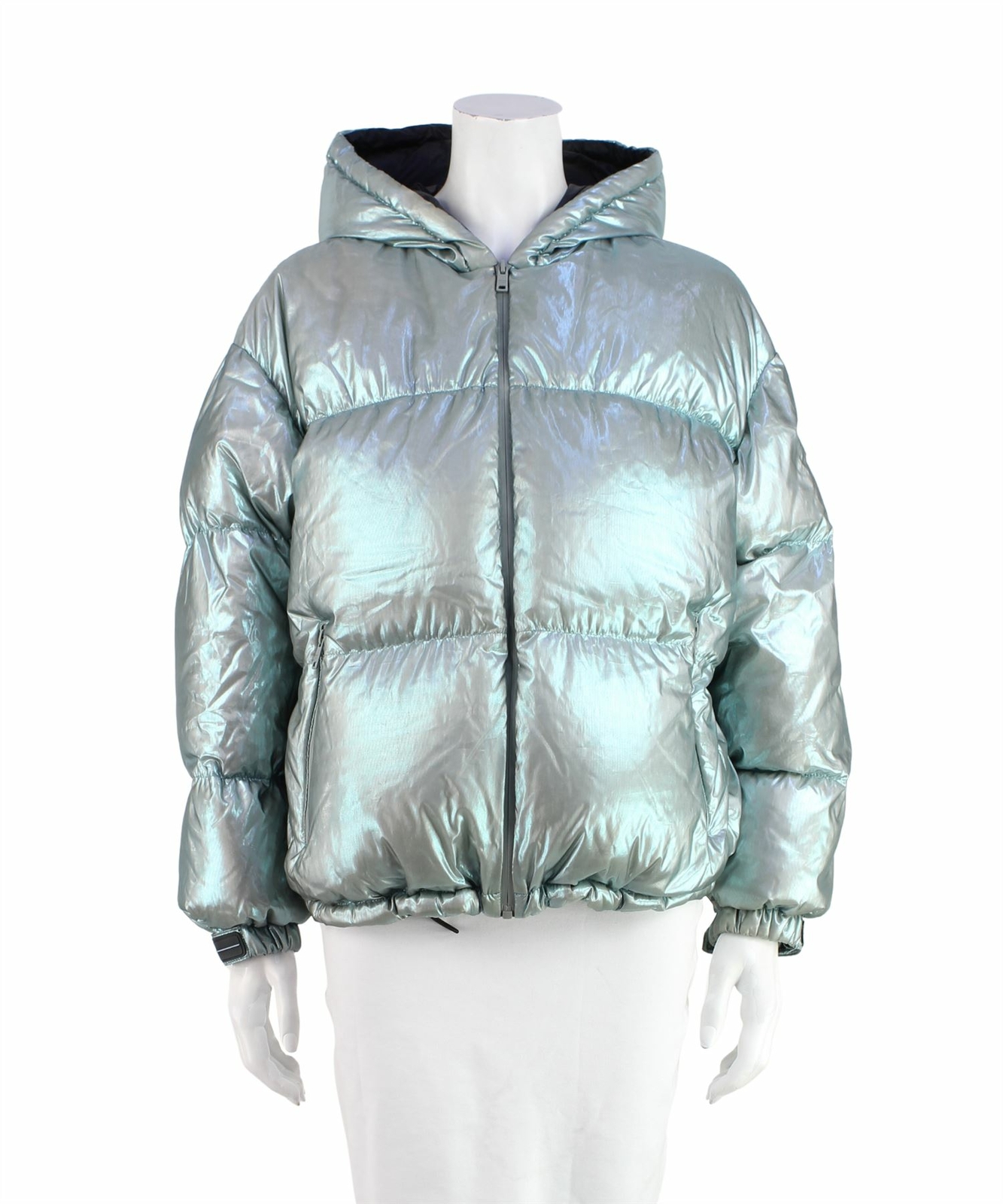 PRADA Blue Metallic Puffer Down Coat 
