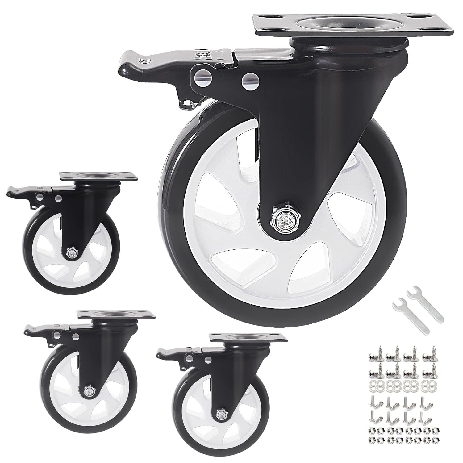 5 Inch Caster Wheels Heavy Duty with Brake,2200Lbs,Swivel Plate Casters
