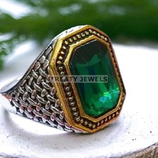 Emerald Octagon Cut Gemstone With 14K Solid White Gold Ring For Men's 561