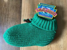 Vtg Christmas Socks Booties Ladies Sweater Knit Green Holiday Equalizer 90s