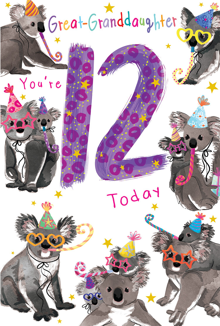 Great Granddaughter 12th Birthday Card Age 12 Koala 9"" x 6"" Lovely Verse