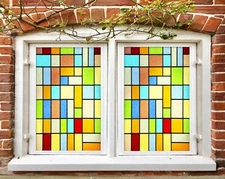 3D Checkered 1734NAO Window Film Print Sticker Cling Stained Glass UV Block Fa