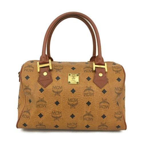 MCM Logo Visetos Leather Boston Hand Bag Brown/2BC2428