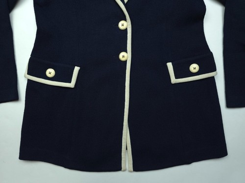 St John Womens 4 Collection Marie Gray Navy Blue White Trim Knit Jacket Blazer - Picture 7 of 15