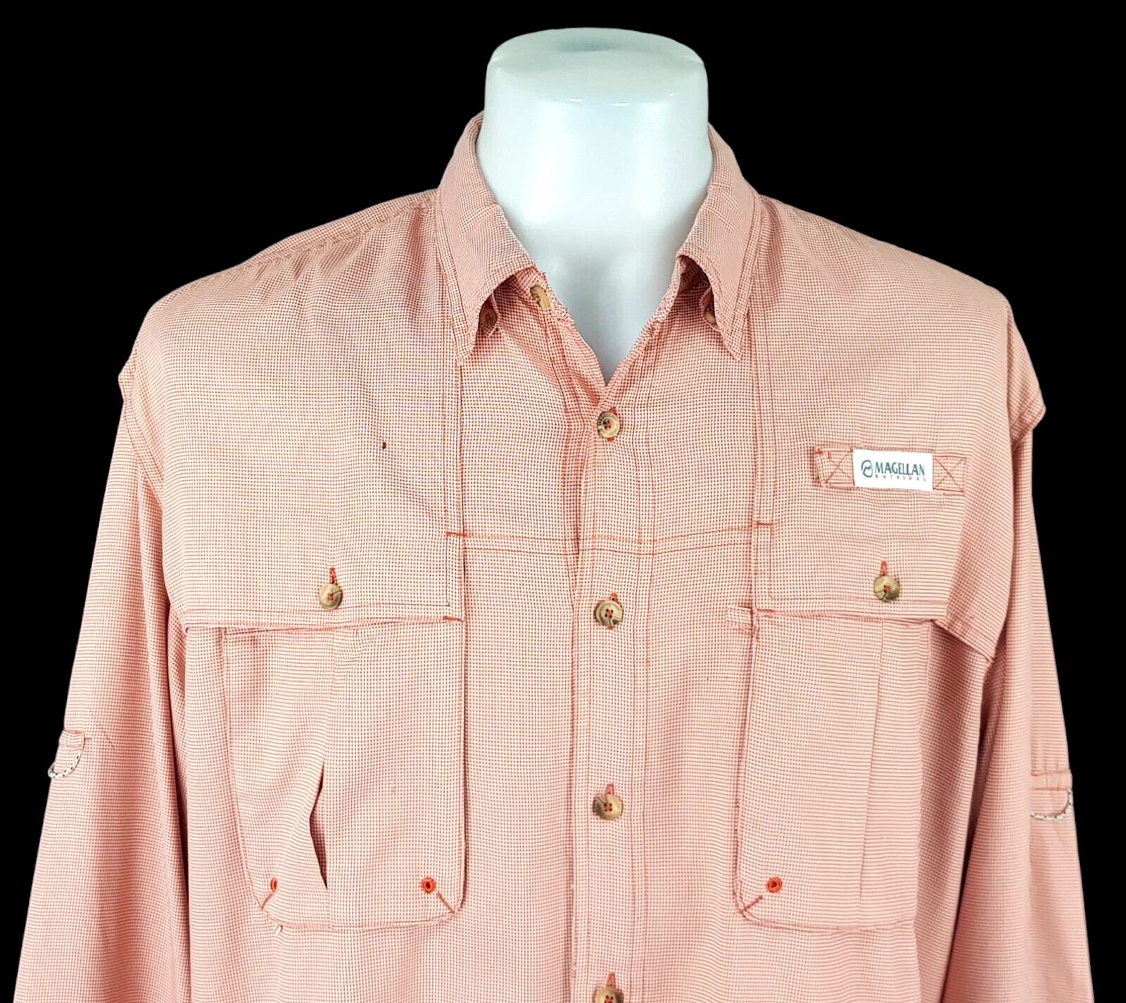 MAGELLAN FISH GEAR Mens Orange L/S VENTED FISHING SHIRT Aransas Pass - XL - 54"
