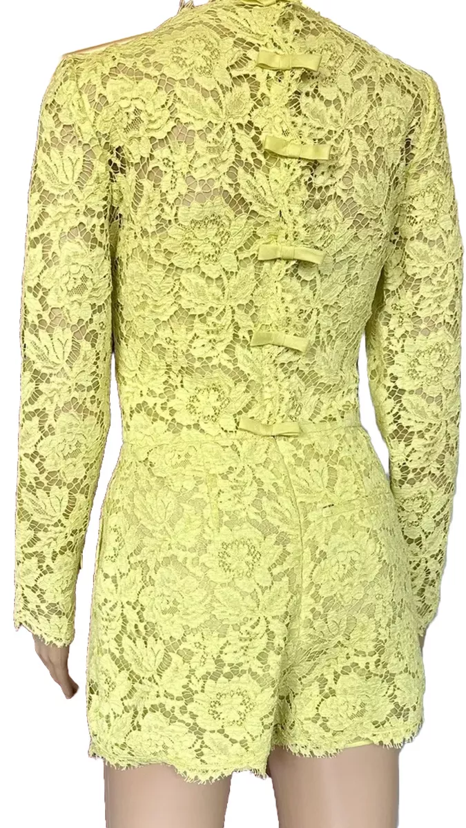 *VALENTINO* Stunning Neon Yellow Lace Playsuit Jumpsuit IT 38