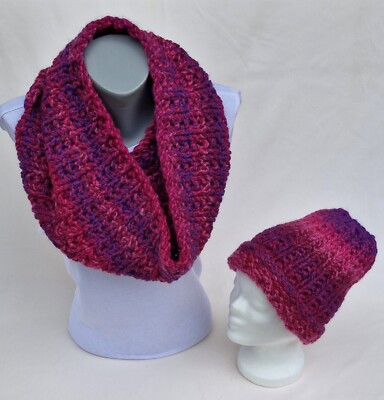 Loop Schal Schal und Mütze Set Handgestrickt gestrickt 