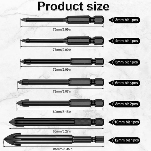 Diamond Drill Bit Set 3-12mm Wall Stone Concrete Brick Masonary Drills Bits 12PC - Picture 2 of 10