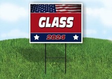 GLASS FLAG RED 2024 18inx24in Yard Road Sign w/ Stand