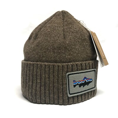 Patagonia Mens Brodeo Beanie hat Fitz Roy Trout Patch: Ash Tan - Main Image