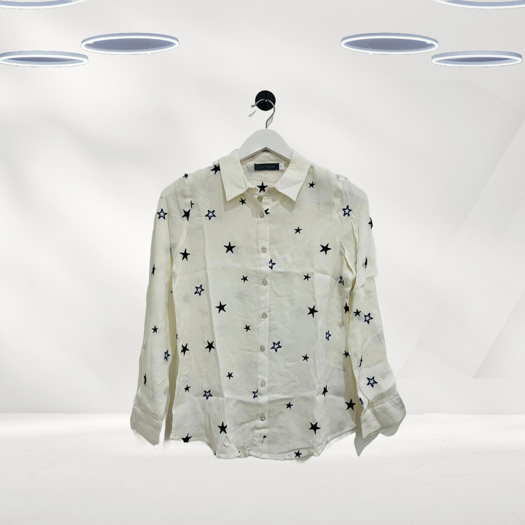 Ex Mint Velevet Women's Long Sleeve Star Embroidered Shirt in White