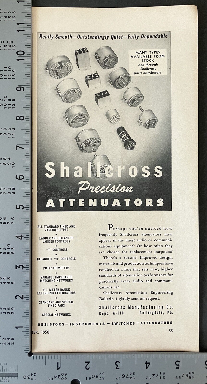 1950 Shallcross Precision Attenuators Collingdale Pennsylvania Vintage Print Ad