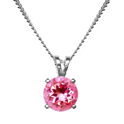 8mm RUNDER ECHTER ROSA TOPAS 925 STERLING SILBER ANHÄNGER + KETTE / HALSKETTE