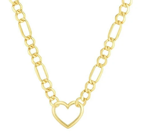 14k Yellow Gold Lite Heart Figaro Curb Link Chain/Necklace 18" 3.7mm 3.6 grams - Foto 1 di 1